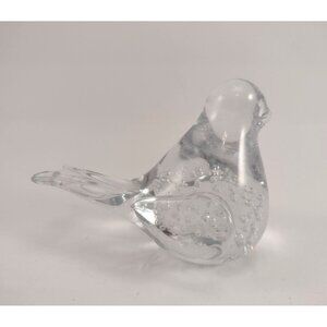 Clear Art Glass Bird Figurine Controlled Bubbles Paperweight Decor Collection